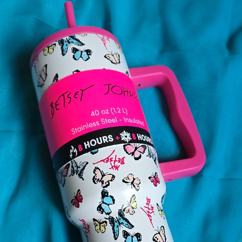 Betsey Johnson Pink Butterfly Tumbler